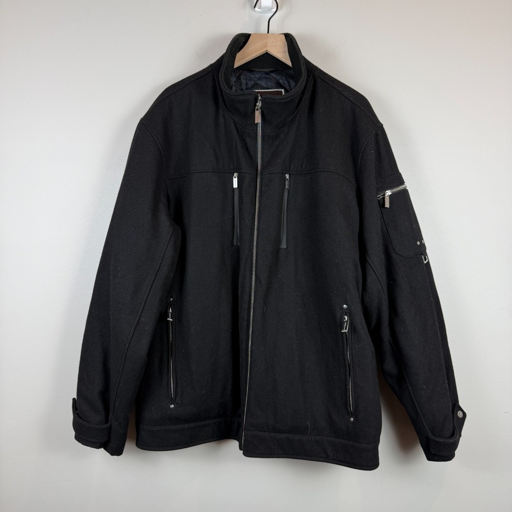 Michael Kors Bomber Jacket Men's 2XL Black Wool Blend Full Zip Hiking Outdoor